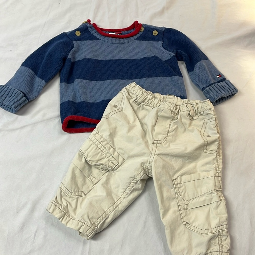 3-6M Tommy Hilfiger sweater and Mexx lined cargo pants